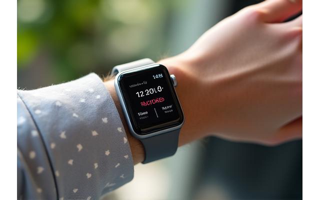 A modern smartwatch displaying health metrics like heart rate and sleep patterns, on the wrist of an active adult, blending technology with wellness.