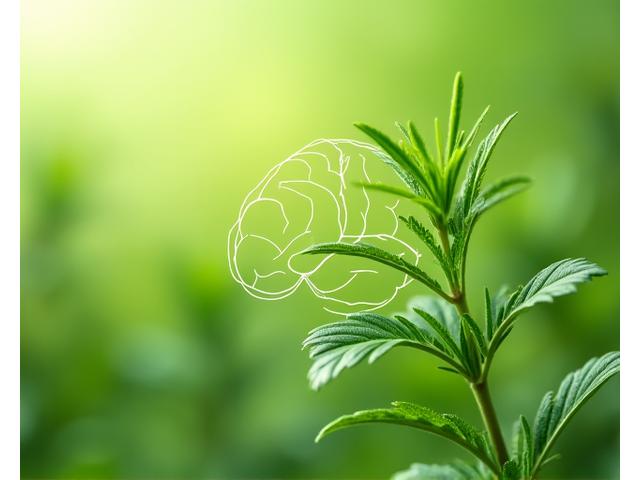 Brain-shaped lightbulb illuminating against a backdrop of organic herbs and supplement capsules, symbolizing cognitive enhancement and natural brain health.