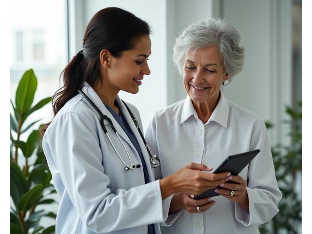 A healthcare professional consulting with a mature adult, emphasizing the need for personalized medical advice alongside digital wellness tools.