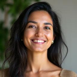 Portrait of Anya Sharma, a warm and knowledgeable woman with a serene expression.